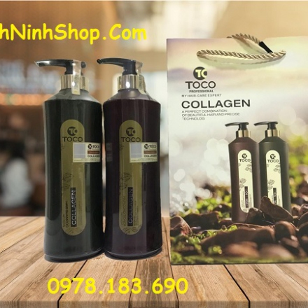 Cặp Dầu Gội Xả Collagen TOCO Italia 785ML – Phục hồi, kích thích mọc tóc