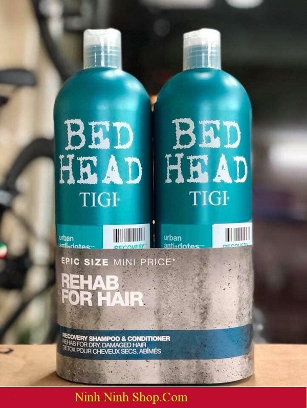 Bộ dầu gội xả phục hồi tóc tigi bed head 750ml màu xanh